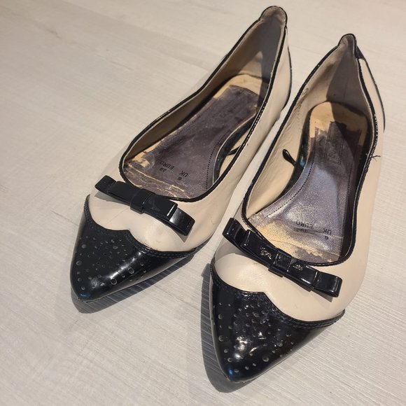 Red Herring Shoes - Red Herring Women's Cream & Black Patent Ballet Flats